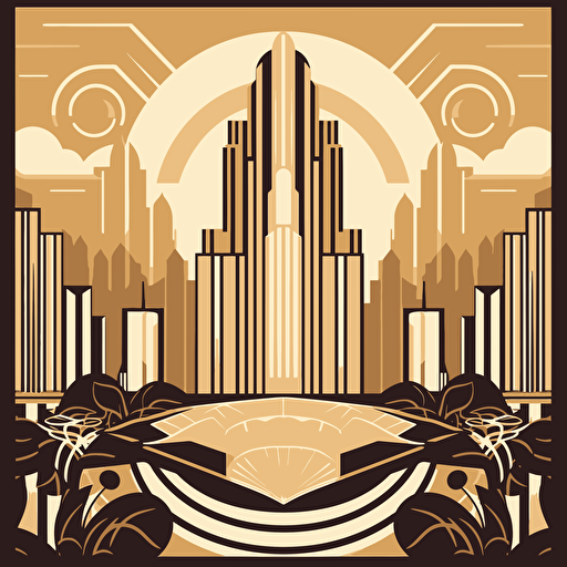 art deco city , vector style, architectural, symmetrical, poster