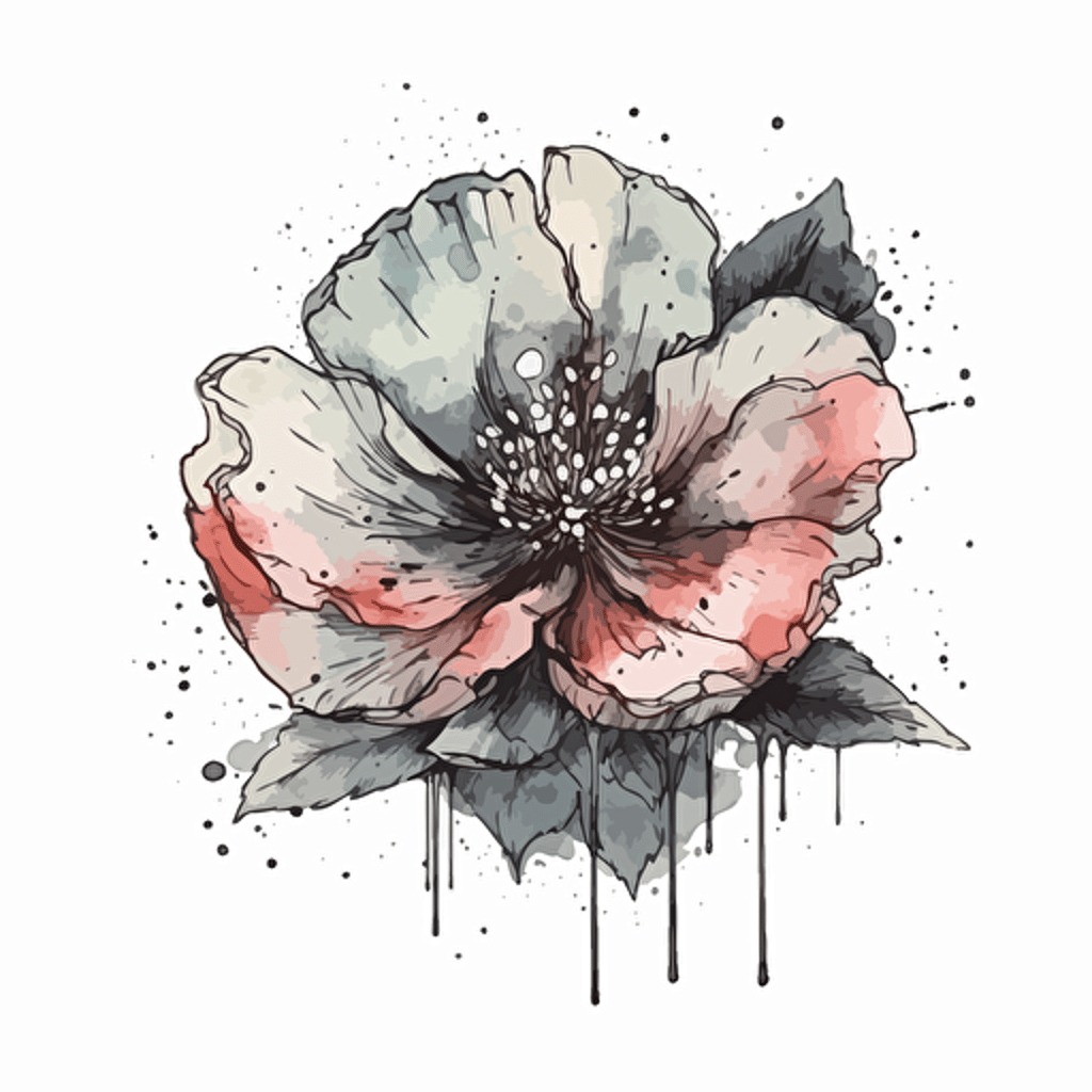 Vector isolated illustration of watercolor flower with black line. design decoration, postcards