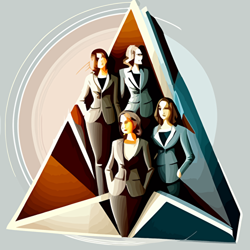 four Businesswomen in business suit on piramide, highly detailed vector illustration