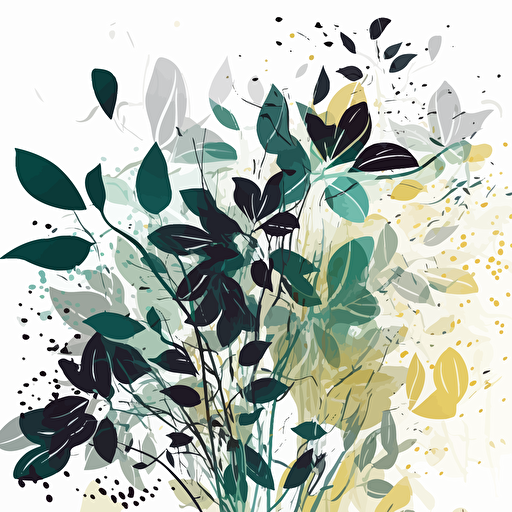 abstract pattern vector art of fluid dancing big leaf botanicals silhouetttes on white backround ar 500:350