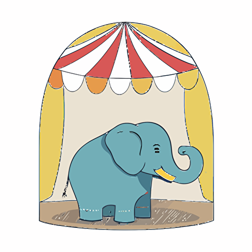 elephant in zoo, colorful, children's book disney style, flat colors, 2d, vector, white background