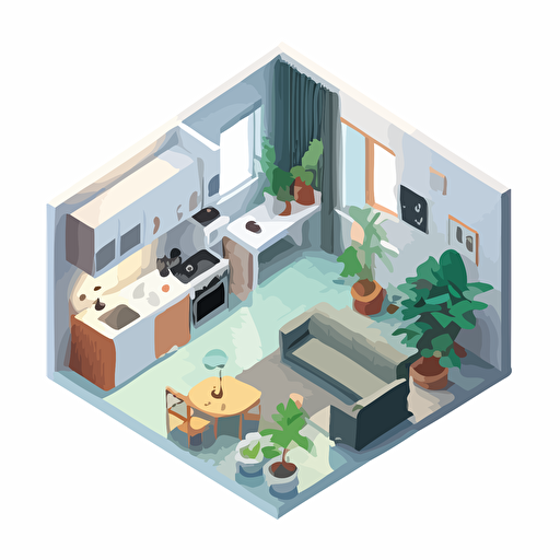 Isometric clean svg vector image of apartment, minimalist, white background