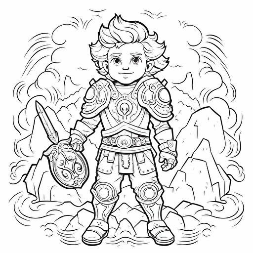 2d illustration, simple vector brave coloring page