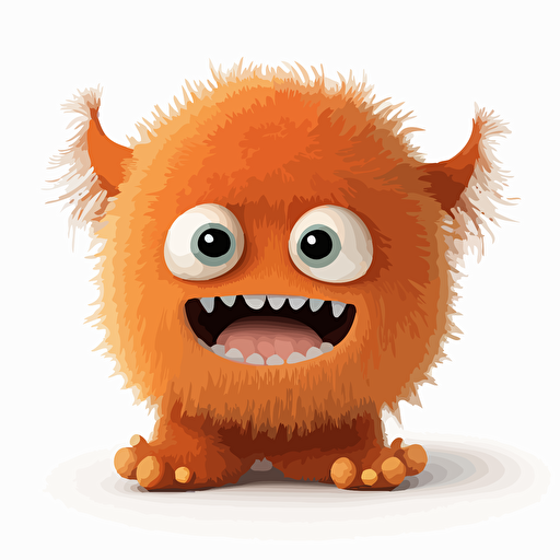 A orange baby fur monster, goofy looking, smiling, white background, vector art , pixar style