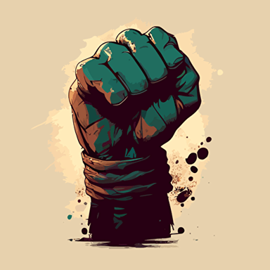 A vector art rendering of a fist wearing full-length gloves, with a gritty and textured look, front view