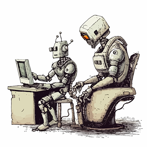 vector art cute data goblin getting poked with a pitchfork by a vector art cute data demon :: 2 computer/robot :: 1