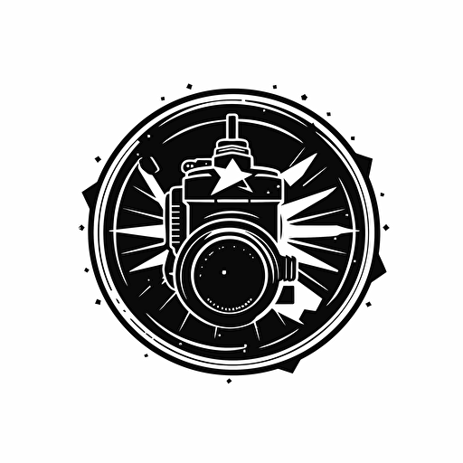 logo of a camera lens with a sniper scope attached to it, black vector, on white background