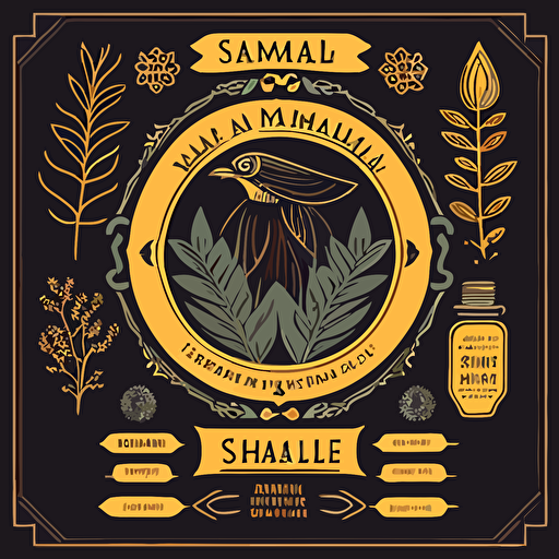 illustration elements for shamanic herbal labels for salves, flat, vector