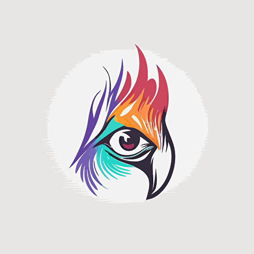 eye logo for a brand using a colorful rooster, flast design, straight line, minimal, vector, white background