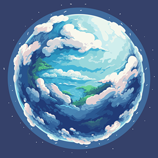 planet seen from space with clouds around it, vector, 2d game asset