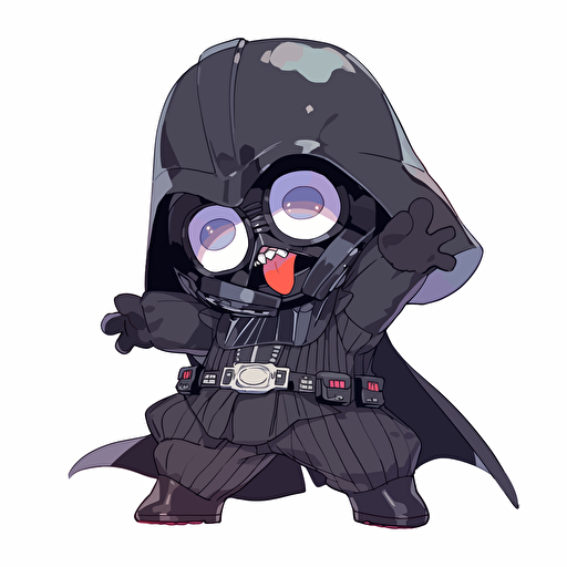 A female baby fur darth vader, goofy looking, smiling, white background, vector art , pixar style