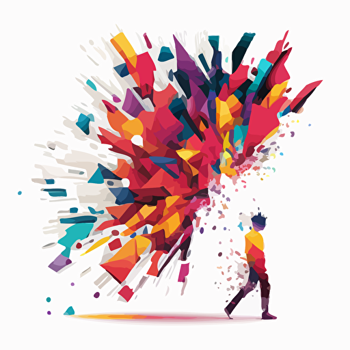abstract geometric figurs as vector illustration in a colourful rainbow explosion on white background.