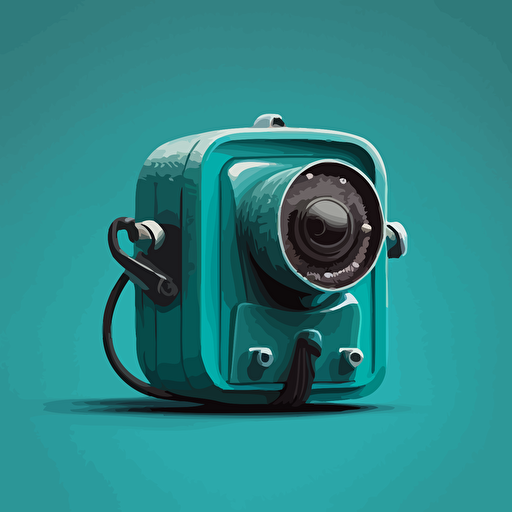 vector style, art image, of small security camera, teal back drop