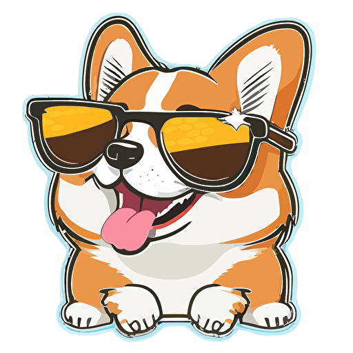 sticker kawaii cute happy dog wearing sunglasses, professional design vector, contour, white background