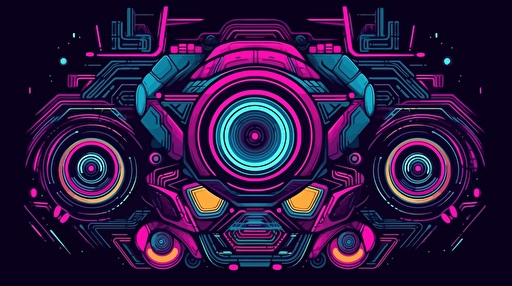 retro 70's style robot, vector, psychadelic, vibrant colors, pinks, blanks and cyans, wireframe