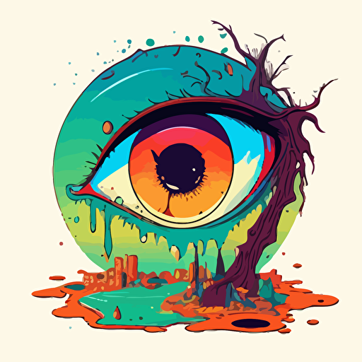 melted eyeball by moebius, comic book style, 2d vector art, flat colors