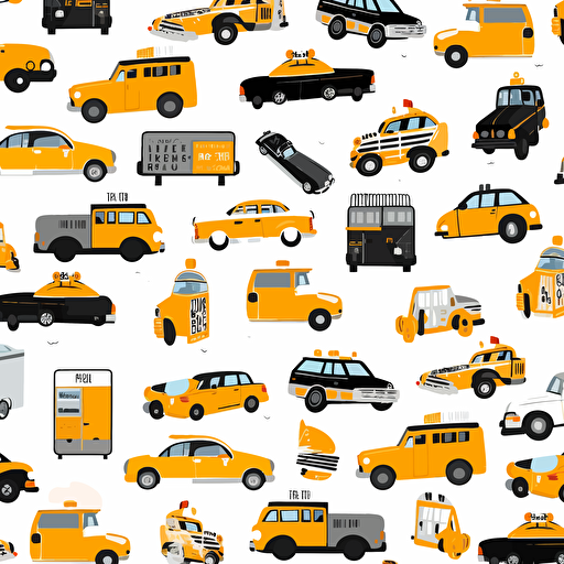 On a white background lots of small taxis New York flat vector illustration cartoon patterns