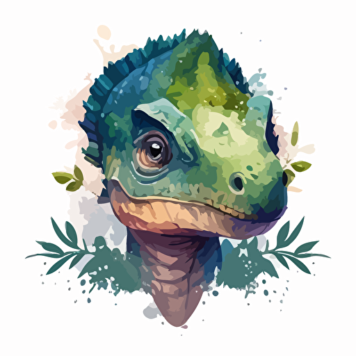 vector, cute dinosaur head, cartoon, watercolour