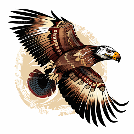 Native American vector art of a bald Eagle in flight