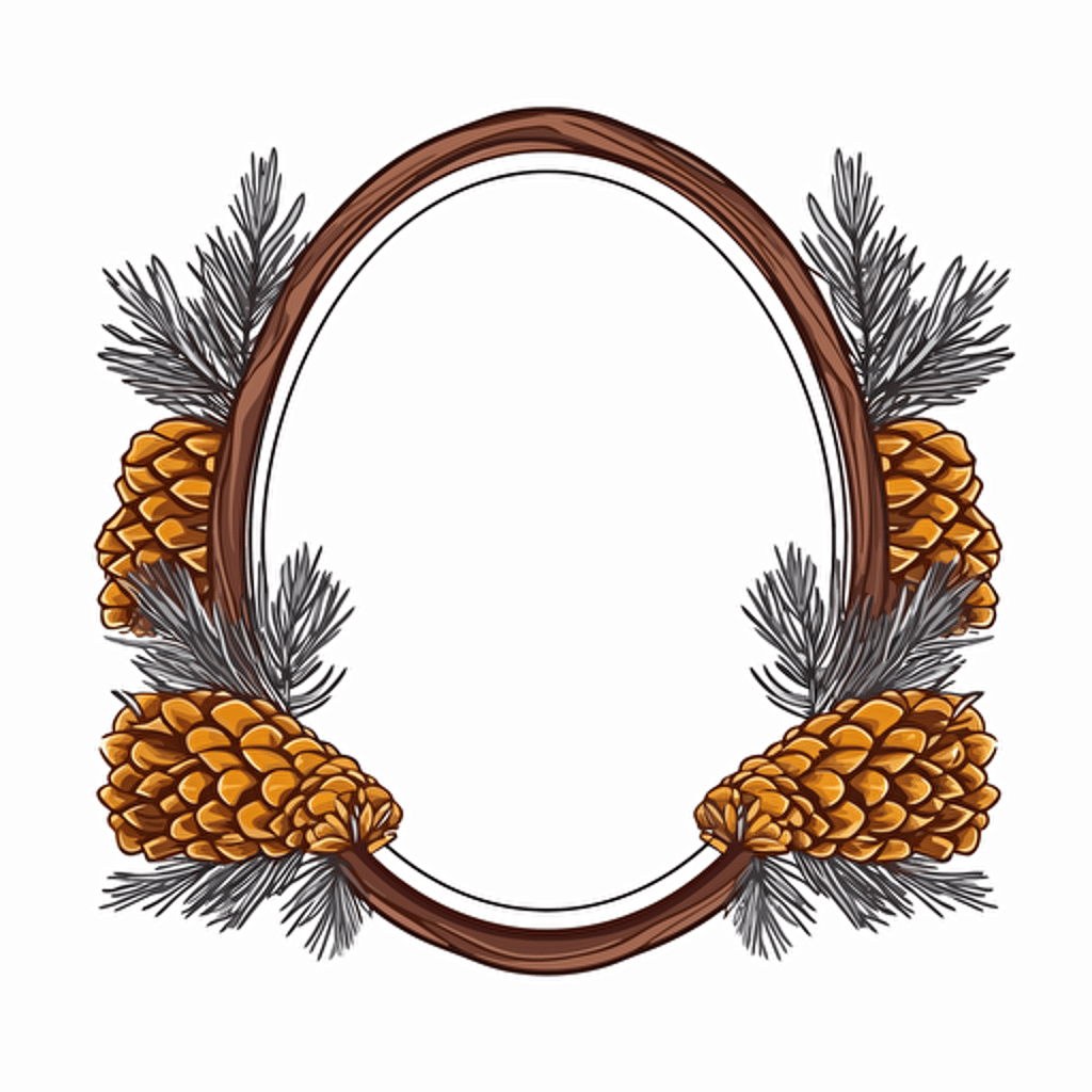 Vector cartoon FRAME crest of a pine cone white background