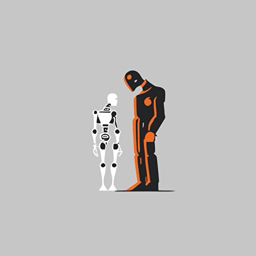 minimalistic vector logo of a robot interacting with a human being