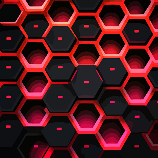 red and pink hexgon tech vector patterns on a black background floating from bottom left to top right corner