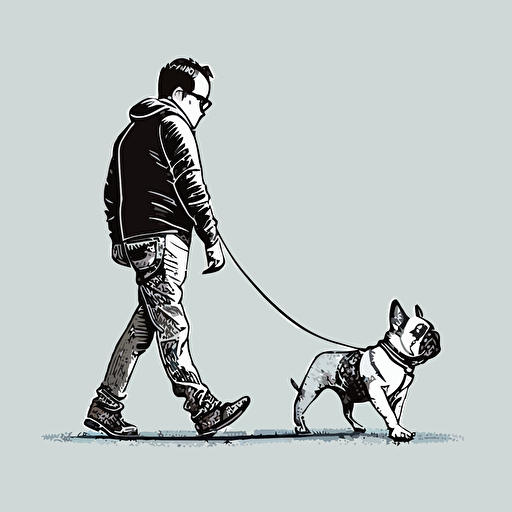 a french bulldog walking a human, human on a leash, vector art,