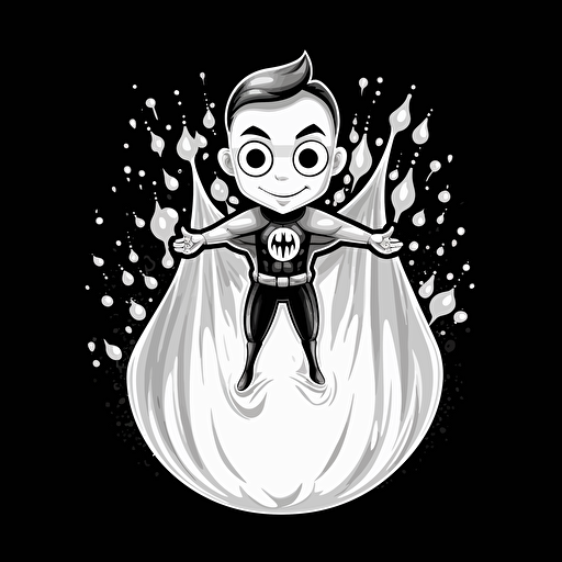 a water drop superhero, vector draw, balck and white, outline