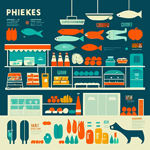 modern supermarket isotype, fruits, vegetables, drugstore, meat, fish, bread, minimal design, vector, simple, flat, trasnparent background,