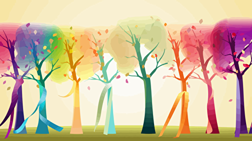 colorful ribbons hanging from trees, vector illustration