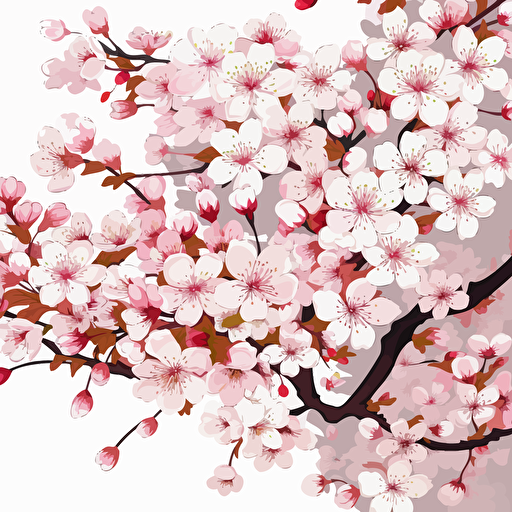 vector art, white backround, white japanese cherry blossoms