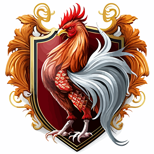 sticker of a fire rooster coat of arms, highly detailed, vector art, defined sticker cutout, plain white background, 32k