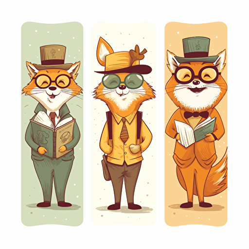 Fantastic Mr. Fox themed bookmark for elementary school students with simple design, happy style, white background, vector, cartoon, three colors