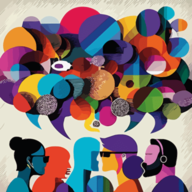 highly detailed, vectorial and geometric colorful representation of a community of people talking and sharing ideas v 5