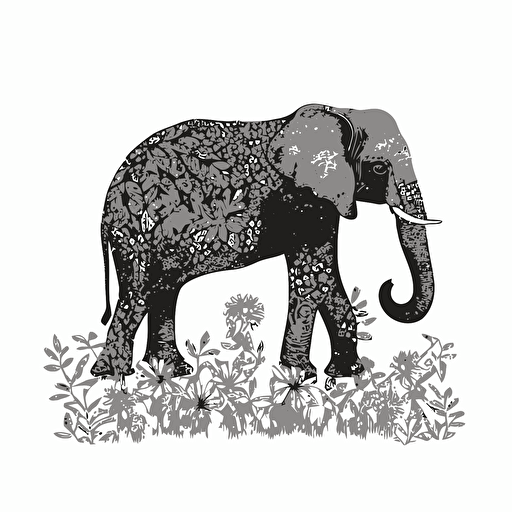 an isolated elephant vector in rupi kaur style black and white