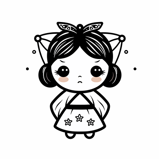 Chubby leia princess illustration, looking at the camera, minimal, outline strokes only, black and white, logo, vector, white background