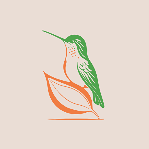 logo minimal linear Hummingbird sitting on an avocado, Vector, Logo, green, pink, orange