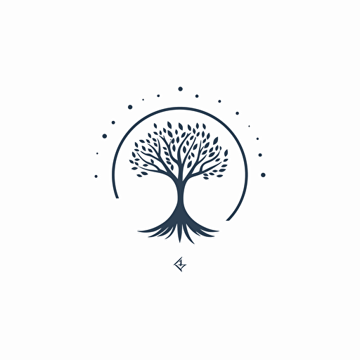 a circular logo, rain drop shaped tree, seeds, vector, minimalist, whitespace, white background