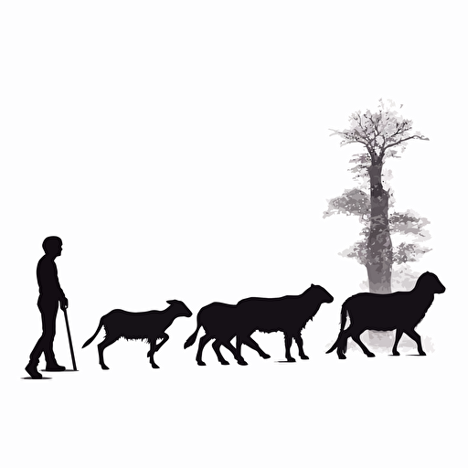 the evolution of man silouhette sequence ending in a sheep. White Background, vector style