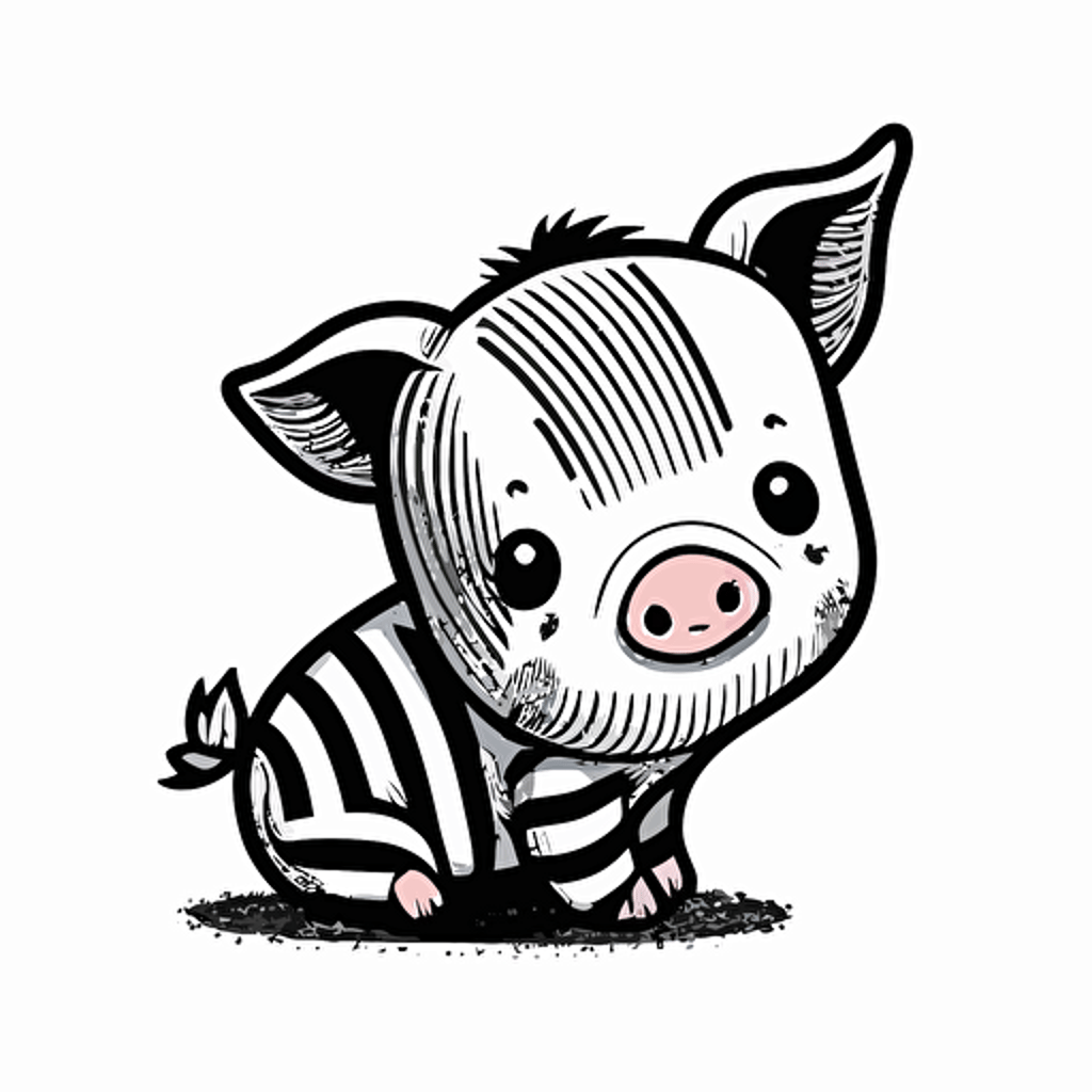 cartoon mini piglet black and white striped vector style