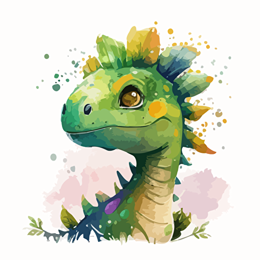 vector, cute dinosaur head, cartoon, watercolour