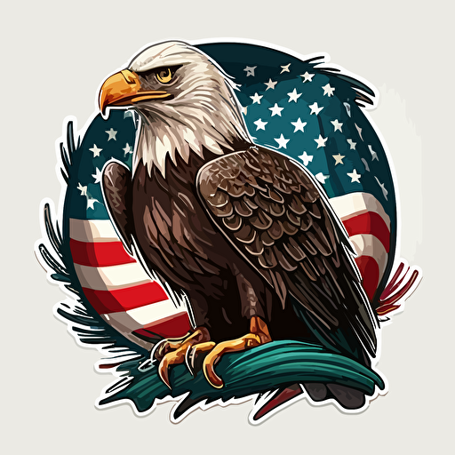 cartoon bald eagle with american flag vector style