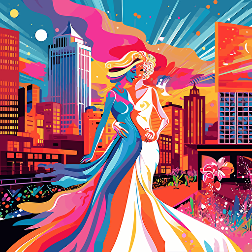 vibrant colorful vector art of portland downtown brides and buildings