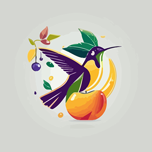 hummingbird with fruits logo , vector logo, 2D vector logo, Flat vector logo