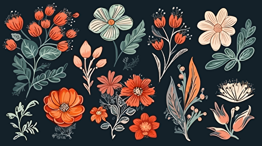 set of floral, vector illustration style.