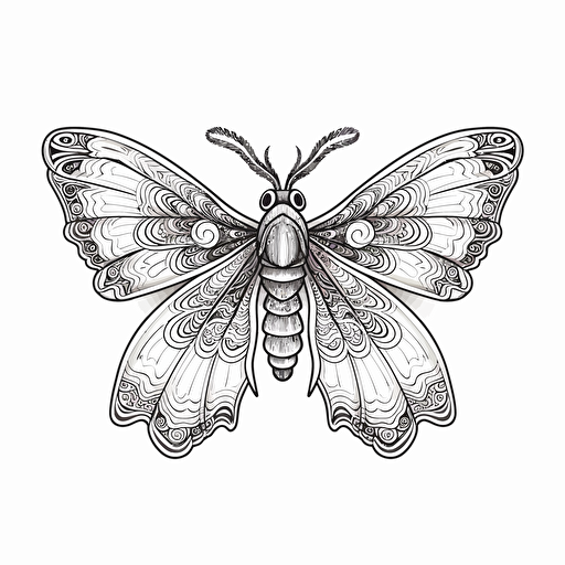 neo traditional moths No Shadow. Cartoon. Coloring page. Vector. Simple.
