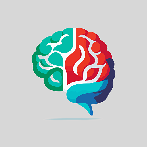 vector logo of a brain, flat design, svg, minimal, red green blue