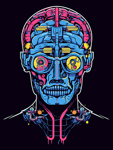 robotic android with human brain, simplistic vector logo, snes pixel art