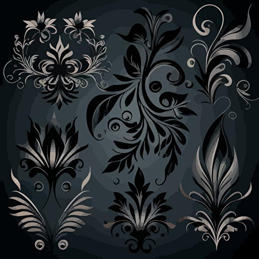 black vector ornaments with transparent background