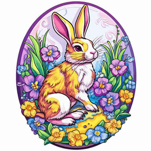 easter motive, lisa frank style, sticker, white background, contour vector, view from above, attention on detail and proportions